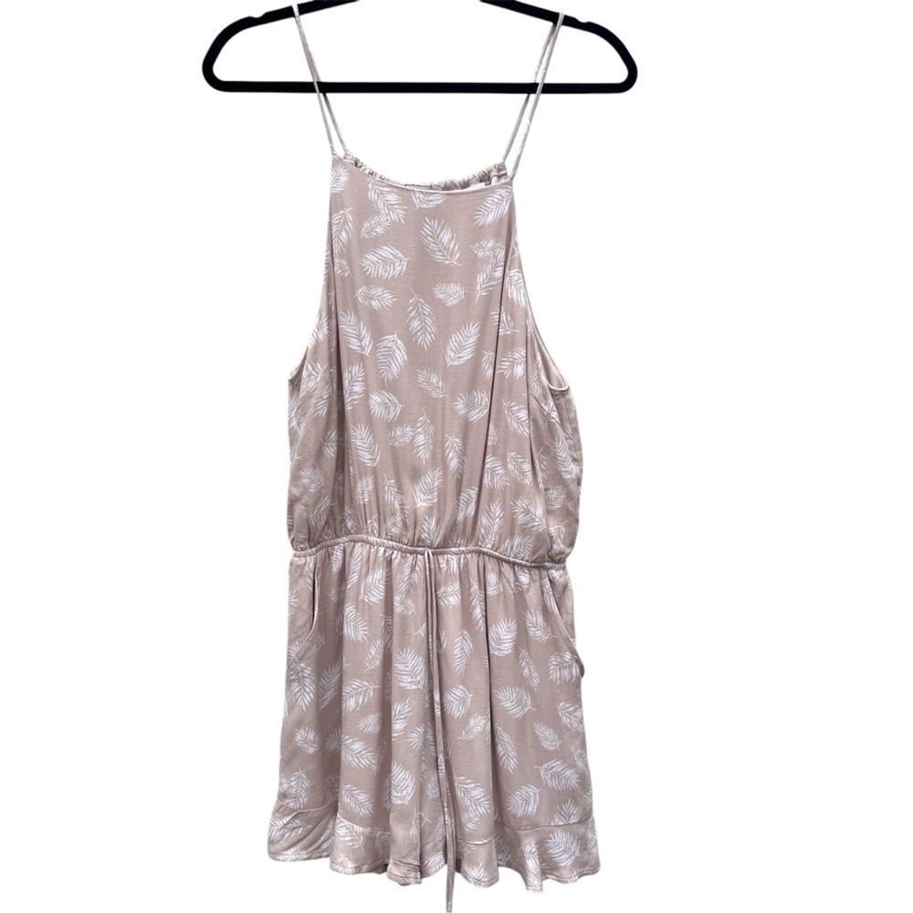 NEW Gilli Romper Jumpsuit Beige Palm Print White Shorts Strappy Womens L